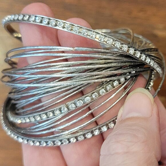 Silver Metal & CZ Stone Multi Bangle Stack Bracelet - Picture 1 of 8
